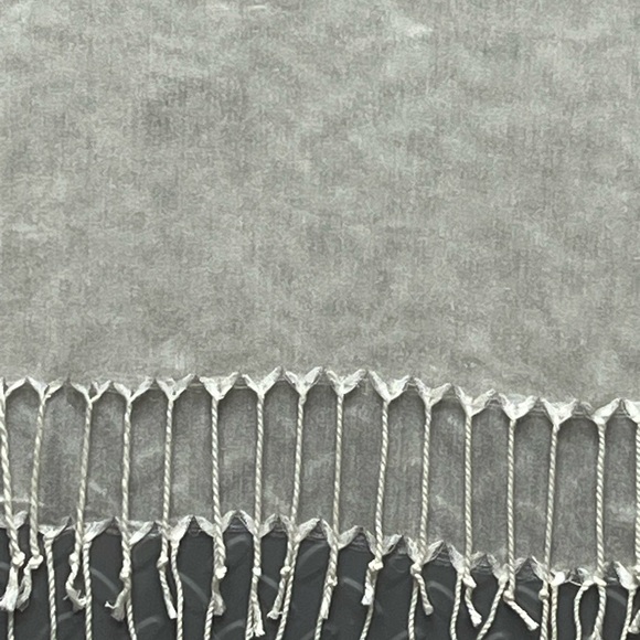 Vintage Silk Ivory Fringed Scarf - 26” x 70” - Picture 2 of 3